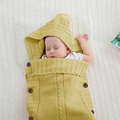 XMWEALTHY Newborn Baby Wrap Swaddle Blanket Knit Sleeping Bag Receiving Blankets Stroller Wrap for Baby (Turmeric) (0-6 Month) - Image 3