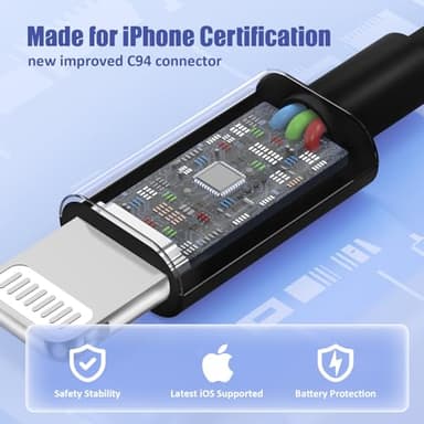 4Pack USB C to Lightning Cable 6FT, Fast Charging Cord for iPhone 14, Replacement for Apple Original Charger Cable for iPhone 14 13 12 11 Pro 11 XS MAX XR 8 7 6s Plus-Black - Image 3