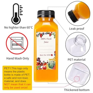 SUPERLELE 20pcs 16oz Juice Bottles, Plastic Juicing Bottles with Caps, Clear Drink Containers with Lids for Drinking, Smoothie and Other Beverages - Image 2