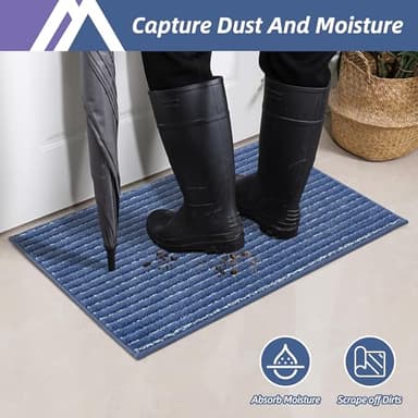 COSY HOMEER Indoor Door Mat Floor Mats Dirt Trapper Wet Shoes and Paws, Front Door Outside Entry Welcome Outdoor Entrance Dog Cat Mat, Anti Slip Washable, 20"x32",Blue - Image 4