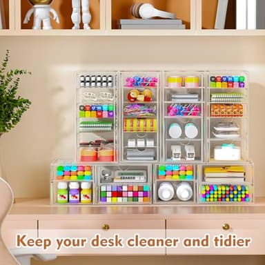 Acrylic Makeup Organizer with 13 Drawers, Bathroom Counter Organizer, Acrylic Organizers, Desk Organizer, Office Supplies, Storage Drawers for Cosmetic, Pencil, Coffee, etc 3 Pack - Image 6