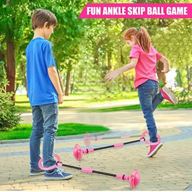 Chridark Ankle Skip Ball for Kids - Foldable Flash Wheel Skip Ball, Outside Game Toys for Kids & Adults, Gift for Boys & Girls Age 5 6 7 8 9 10 Years Old, Pink - Image 2