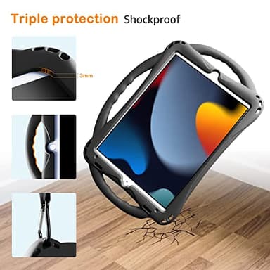TopEsct Kids Case for iPad 10.2- Shockproof Silicone Cover with Tempered Glass Screen Protector and Strap - Compatible with iPad 9th/8th/7th Gen (2021)" (Black) - Image 6