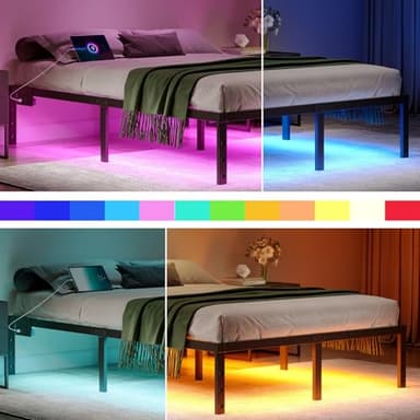 HAVONIZD Queen Size Bed Frame with LED Lights & Charging Station - 18 Inch Heavy Duty Metal Platform Bed Frame No Box Spring Needed, Easy Assembly, No Noise - Image 3