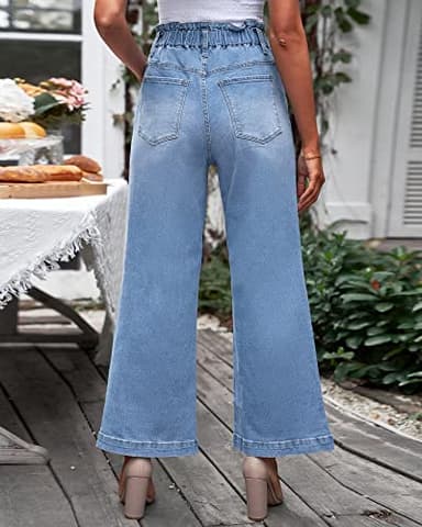 GRAPENT Women's Elastic Waist Jeans High Waisted Jeans for Women Stretchy High Waisted Flare Jeans for Women Jeans for Women Trendy Color Azure Mood Size 16 Size 18 - Image 2