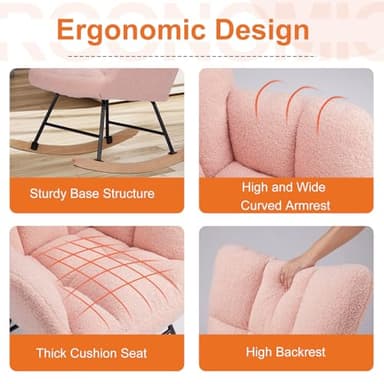 Sweetcrispy Rocking Chair Nursery, Teddy Upholstered Glider Rocker with High Backrest, Reading Chair Modern Rocking Accent Chairs Glider Recliner for Living Room, Nursery, Bedroom - Image 4