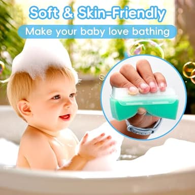 Cradle Cap Brush for Babies, Set of 5 Baby Bath Essentials with Bath Sponge Silicone Scrubber Long Handle Comb for Newborns Toddlers Boys Girls (Green) - Image 3