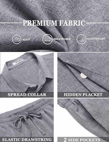 COOFANDY Mens Short Sets 2 piece Outfits Linen Shorts Set for Men Cruise Wear, Dark Blue Grey, XX-Large - Image 5