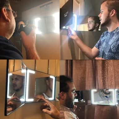 Self Find-3 Way Mirror for Self Hair Cutting with Ring Light,Rechargeable 360 Mirror for Hair Tools,Light and Height Adjustable - Image 2
