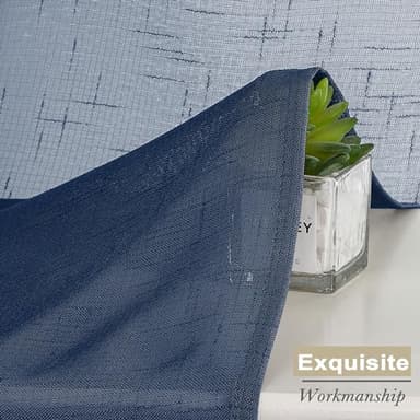 Aiyueng Kirei 2 PCS Faux Linen Navy Blue Kitchen Sheer Curtains 36 inch Length, Soft Lightweight Textured Short Cafe Curtains for Farmhouse Bathroom Bedroom Small Windows, Each 30Wx36L inch, Navy - Image 4
