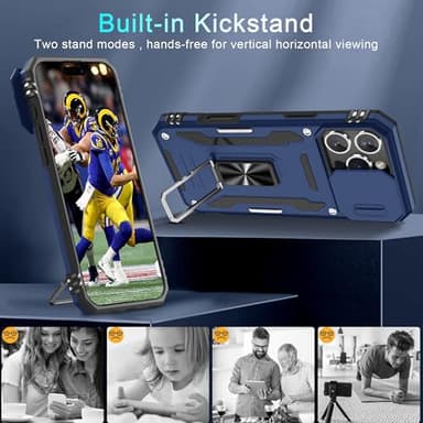 DEERLAMN Case for iPhone 16 Pro Max with Slide Camera Cover+Screen Protector (1 Pack), Rotated Ring Kickstand Military Grade Shockproof Protective Cover-Navy Blue - Image 4