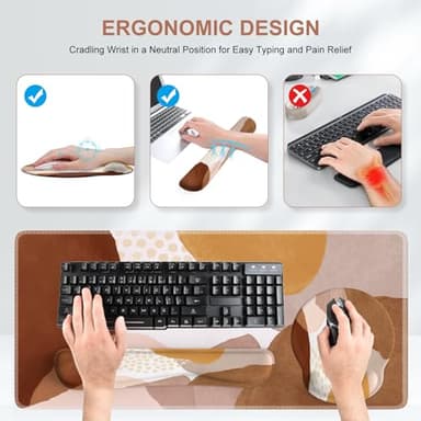 iCasso Desk Mat, Gaming Mouse Pad Wrist Support Set, XXL Large Mousepad + Keyboard Wrist Rest+Mouse Wrist Rest+Coastert with Ergonomic Design for Home Office Computer (C-Four-Coffee-Color-Block) - Image 4