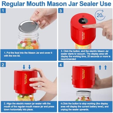 LOVE MOMENT Electric Mason Jar Vacuum Sealer Kit for Wide Mouth and Regular Mouth Mason Jar - Red - Image 3