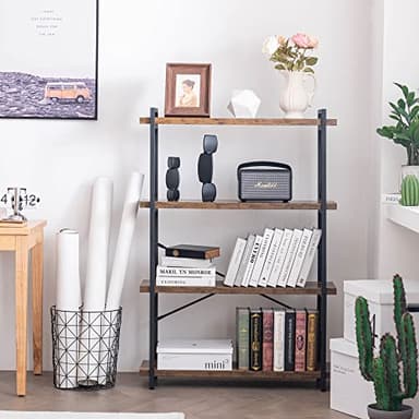 HCHQHS Bookshelf, 4-Tier Industrial Bookcase, Rustic Open Book Shelf, Freestanding Tall Bookshelves with Metal Frame - Image 5