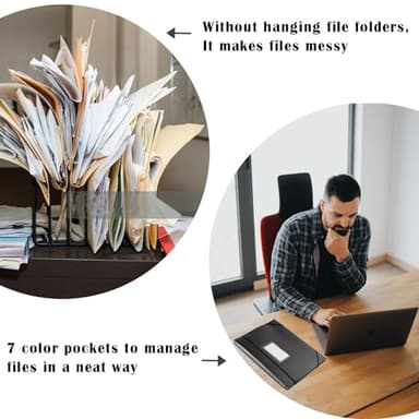 TRANBO 7-Pockets Hanging File Folder with Retractable Hooks for Filing Cabinet, Letter Size Expandable Accordion File Organizer with Elastic Band for File Frame or On-The-Go Use (6 Pack) - Image 5