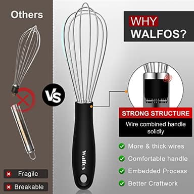 Walfos Mini Stainless Steel Whisk for Cooking - Heat Resistant Kitchen Whisks for Non-stick Cookware, Balloon Egg Beater Perfect for Blending, Whisking, Beating, Frothing & Stirring, 5+7in/12+17cm - Image 5