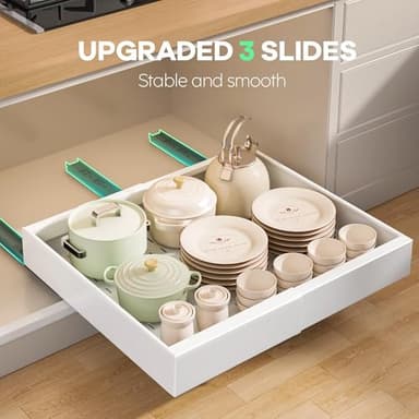 Seinloes 4 Pack Pull out Cabinet Organizer 21"Deep with Raising Pad for Framed Cabinets, Expandable Slide out Drawers for Kitchen Cabinets with 4pcs Divider Racks, Roll out Shelves 12.1"-20.4" W White - Image 5