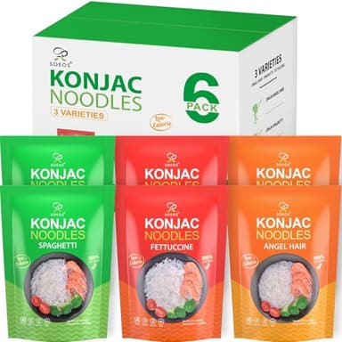 Soeos Konjac Noodles, Shirataki Noodle, Low Calorie, Low Carb, Keto and Paleo Friendly, 3 Variety Noodles, Fettuccine, Angel Hair, Spaghetti, 8.8 oz (250 g)*6 - Image 1