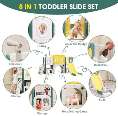 8 in 1 Toddler Slide Set, Kids Slide for Toddlers, Toddler Climber Slide PlaySet with Basketball Hoop,Outdoor Indoor Playground for Toddlers Upgraded - Image 2