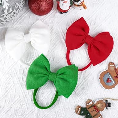 YanJie HAIRBAND for Baby Girls - Christmas Handmade Hair Bows Hairbands Hair Accessories - One Size - 3 Pieces - Nylon - Polyester - Soft Elastic - Red - For Newborn Infant Toddlers Kids - Image 7