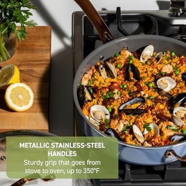 T-Fal Preserve Ceramic, Non stick Cookware Set 13-Piece, Oven & Broiler Safe up to 350°F, Includes Stockpot, Saucepans, Frying Pans, Protectors, Pots and Pans, Blue - Image 5