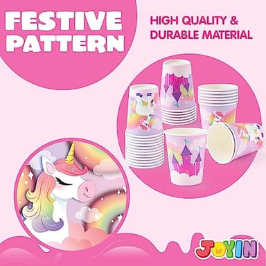 JOYIN 145 Pcs Unicorn Birthday Party Supplies with Unicorn Banner for Girls, 24 Serves Unicorn Disposable Tableware Set with Plates , Cups, Napkins, and Cutlery Sets for Unicorn Themes Party Kids - Image 5