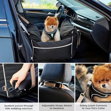 ZOMISIA Dog Car Seat for Small to Medium Dogs - Waterproof Pet Booster Seat for Car with Clip-On Safety Leash, Travel Carrier for Puppy up to 25 lbs, Memory Foam Filling and Adjustable Buckles, Black - Image 3