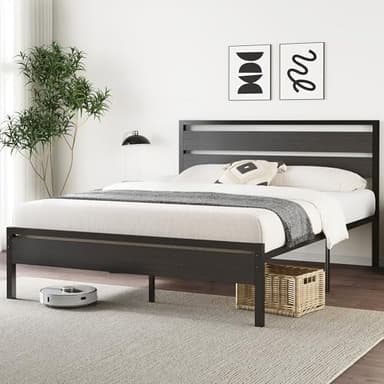 BedsPick 16 Inch Queen Bed Frame Sturdy Metal Bed Frame Queen Size with Wooden Headboard and Footboard, Noiseless/12.5" Under Bed Space/Durable Support//No Box Spring Needed/Anti-Slip, Black Oak - Image 3