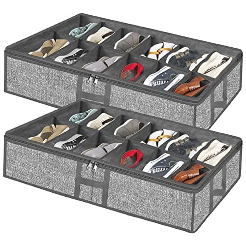 Meerainy Under Bed Shoe Storage Organizer for Closet 2 Pack- Fits 24 Pairs Underbed Shoes Rack Container Boxes with H Shap Sturdy Handles and Clear Window,Foldable Shoe Rack Holder,Grey - Image 1