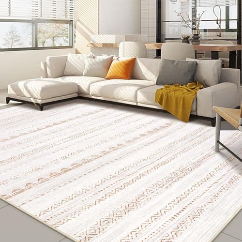 Nakagishi Area Rugs 9x12 Living Room: Washable Boho Large Neutral Modern Soft Farmhouse Rug Stain Resistant Indoor Floor Non-Slip Carpet for Bedroom Nursery Kids Playroom Office Dining Room- Brown - Image 1