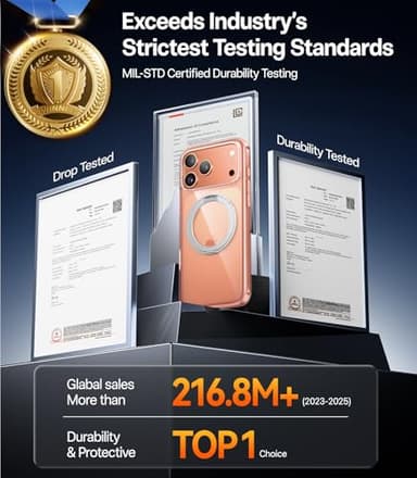 TORRAS Upgraded 360 Rotatable Magnetic Stand for iPhone 17 Pro Max Case, Fit for MagSafe with Ring, Mil-Grade Protection, Camera Control, Anti-Yellowing Slim Case for iPhone 17 ProMax Ostand, Clear - Image 7