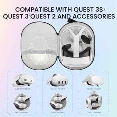 JGZ Hard Carrying Case for Meta Quest 3/Quest 3S/Oculus Quest 2, Accessories VR Headset with Original Strap, Controllers, Unique Design, Lens Cover, Portable Protection for Travel and Stroage - Image 2