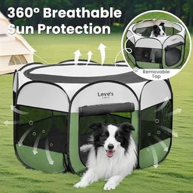 Love's cabin Pet Puppy Dog Playpen, Medium Dog Tent Crates Cage Indoor/Outdoor, Portable Playpen for Cat, Foldable Pop Up Dog Kennel Playpen with Carring Case, Removable Zipper Top, Olive Green - Image 9