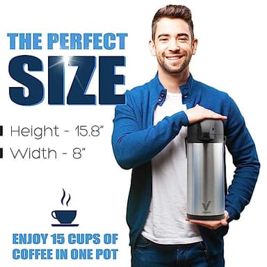Coffee Carafe for Keeping Hot - 102oz/3L Airpot Coffee Dispenser with Pump - Insulated Stainless Steel Hot Beverage Dispenser for Parties - Thermal Carafe for Hot Drinks Water Tea Chocolate - Image 6
