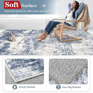 5x7 Area Rugs for Living Room: Washable Modern Abstract Rug Soft Non Slip Rug Indoor Low Pile Carpet for Bedroom Dining Room Home - Blue - Image 3