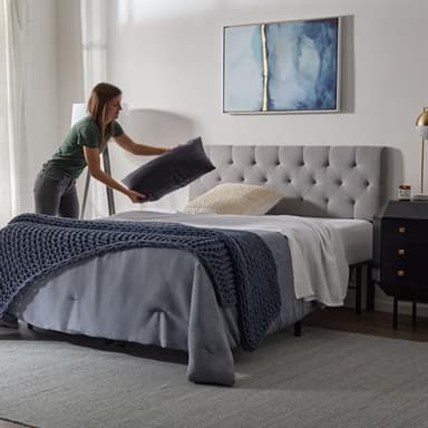Lucid Mid-Rise Upholstered Headboard - Diamond Tufted - Padded Polyester - Adjustable Height from 34” to 46” - Easy Assembly - Bed Frame or Wall Mount - Sturdy - Stone - Full / Full XL Size - Image 3