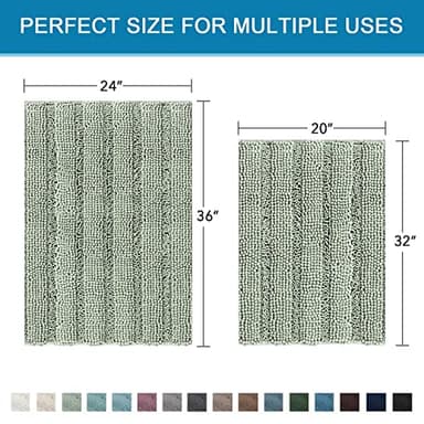 H.VERSAILTEX Bathroom Rugs Bath Mats Sets Super Absorbent Chenille Striped Bath Mats Non Skid Machine Wash Dry Rugs for Bathroom Floor Set of 2(Sage, 24 x 36 Plus 20 x 32 - Inches) - Image 2