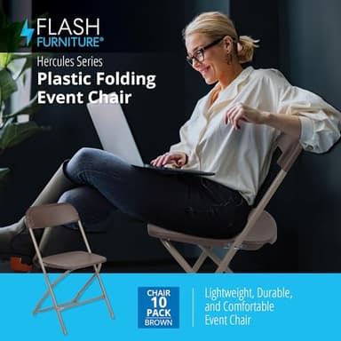 Flash Furniture Hercules Series Plastic Folding Chair Brown - 10 Pack 650LB Weight Capacity Comfortable Event Chair-Lightweight Folding Chair - Image 4