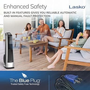 Lasko High Velocity Oscillating Tower Fan for Bedroom, Garage, Basement, and Gym with Remote Control, Timer, 3 Powerful Speeds, 35" Silver/Black, U35115 - Image 6