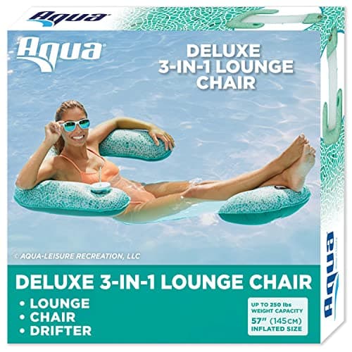 Aqua Mosaic 3-in-1 Pool Chair Float – Inflatable Floating Pool Chair for Adults – Use as a Lounge, Chair, or Drifter – Green Mosaic - Image 1