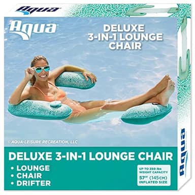 Aqua Mosaic 3-in-1 Pool Chair Float – Inflatable Floating Pool Chair for Adults – Use as a Lounge, Chair, or Drifter – Green Mosaic - Image 1
