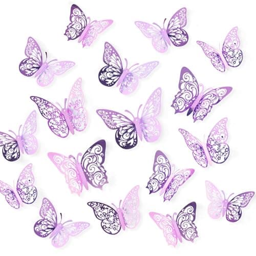 72 Pcs Butterfly Decorations, 3 Sizes 3 Styles, Wall Decor, Butterfly Party Birthday Decorations, Butterflies for Crafts, Cake Decorating, Wall Stickers Room Decor, Lavender - Image 1