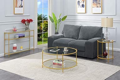 Convenience Concepts Royal Crest 2 Tier Round End Table, Clear Glass / Gold - Image 5
