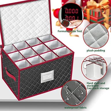 VERONLY Christmas Stemware Storage Cases with Dividers- Holds 24 Wine Glass Storage or Crystal Glassware Containers, China Storage Containers with 2 Handles and Lable Window -Set of 2 Black - Image 4