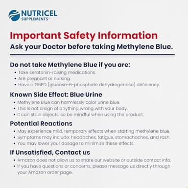 Nutricel Methylene Blue Capsules with Mushroom Extracts: Lion's Mane, Reishi, Cordyceps, Chaga, Shiitake, Turkey Tail - Trusted Made in America Brand - 7mg (USP Reference Compliant) (60ct) - Image 9