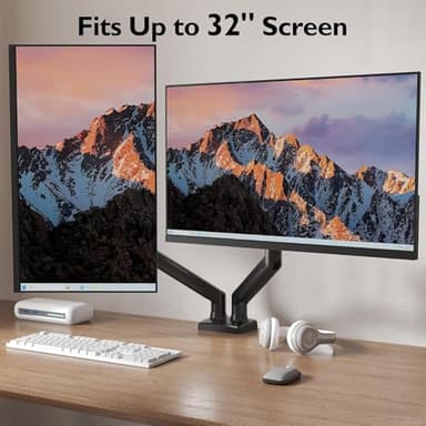 BONTEC Monitor Arm Desk Mount, Gas Spring Monitor Stand, Adjustable Full Motion VESA with C Clamp & Grommet Base, Supports 6.6-19.8lbs LCD/LED Tilt, Swivel, Rotation (Dual Arms, 13-32 Inch) - Image 4