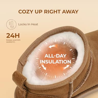 DREAM PAIRS Ankle Winter Mini Boots for Women Genuine Suede Faux Fur Lining Water Resistant Warm Snow Boots Slip On Memory Foam Comfort Booties FuzzyClassic,Size 7.5,Chestnut,SDSB2405W - Image 5