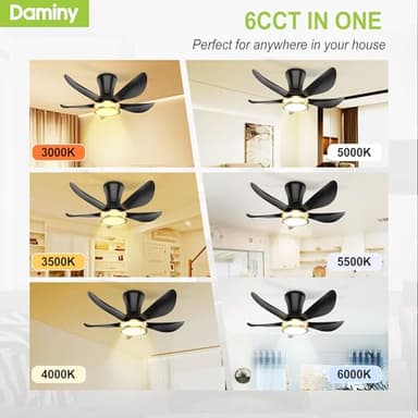 DAMINY 30 Inch Black and Gold 5 Blade Ceiling Fan with Light, Modern Ceiling Fan with Remote,Large Airflow,Flush Mount,6CCT,Dimmable,Noiseless,Bedroom - Image 8