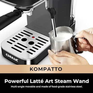 CHULUX Slim Espresso Machine with Milk Frother Steam Wand, 20 Bar Professional Italian Pump Semi Automatic Espresso Coffee Machine for Home Cappuccino & Latte Maker, Black - Image 4