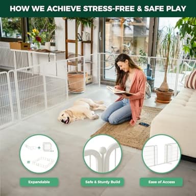 FXW Homeplus Unleashed Indoor Dog Playpen - Stress-Free and Safe Play, Heavy Duty 40 Inch 6 Panels Dog Pen for Medium and Large Dogs, White│Patented - Image 4
